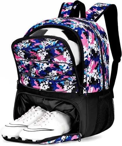 Miniatura 22 de Hsmihair - Mochila de fútbol juvenil - Mochila para fútbol y baloncesto, con compartimento para pelota y tacos separados