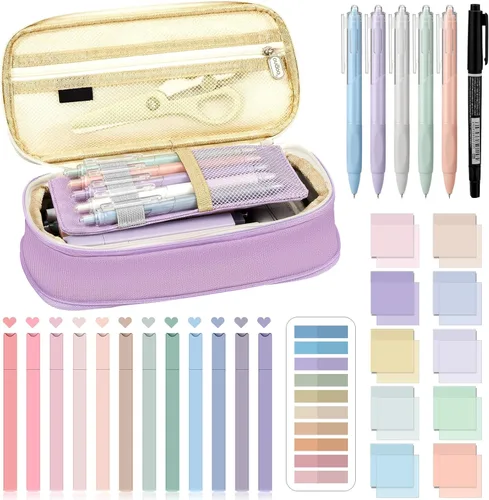 Miniatura 8 de Jutom Kit de Anotar Libros Estético de 39 Piezas con Estuche de Lápices, Marcador, Estuche Transparente, Notas Adhesivas, Gel, Bolígrafo, Rosa