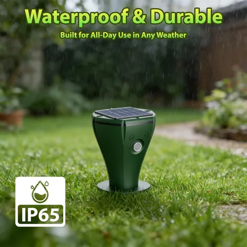 Miniatura 5 de Paquete de 8 estacas solares ultrasónicas repelentes de topos para césped y jardín, IP65 impermeable disuasorio de animales para tofos, ratas