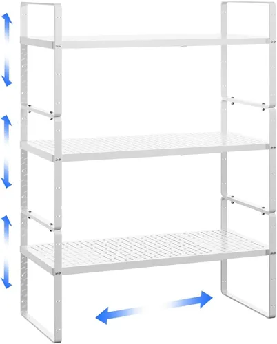 Miniatura 7 de Estante organizador de gabinete de cocina expandible de metal resistente, estante apilable de almacenamiento para gabinete de cocina, despensa, baño