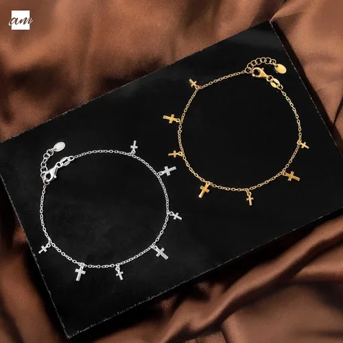 Miniatura 4 de Amberta Pulsera con dije de cruz de plata de ley 925 para mujer