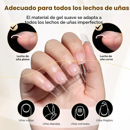 Miniatura 4 de UNA GELLA Uñas postizas cuadradas, 504 puntas de uñas de gel transparentes a presión, preforma para uñas cuadradas de cobertura completa, uñas