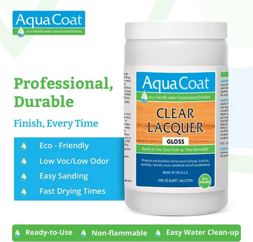 Miniatura 3 de Aqua Coat - Laca transparente con acabado brillante, autoreticulante, a base de agua de alta calidad para madera y plástico, secado rápido, no se