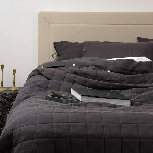 Miniatura 3 de Best Home Fashion Edredón de lino y algodón con diamantes, elegancia casual, ropa de cama ligera y elegante, manta, individual, gris, 86 pulgadas
