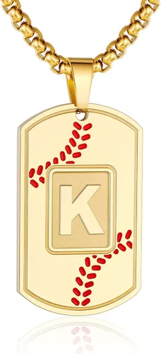 Miniatura 14 de A-Z Collar con etiqueta de perro para hombre, dije de béisbol, cadena de acero inoxidable de 22 + 2 pulgadas, regalo de joyería personalizado