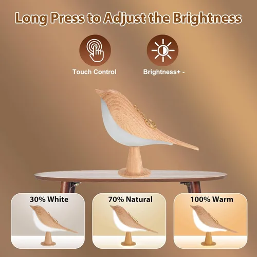 Miniatura 3 de Lenporl 2 Pack de lámparas de mesa LED con diseño de pájaro, lámparas de aroma con sensor táctil recargable, con 3 niveles de brillo, ABS regulable