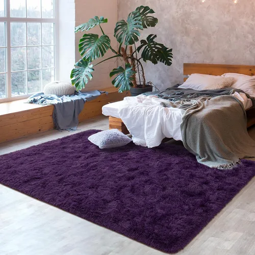 Miniatura 3 de Softlife Alfombra de Área Morado Oscuro de 8x10 pies para Sala de Estar, Alfombras Peludas Shag de Felpa Esponjosas para Dormitorio de Niñas