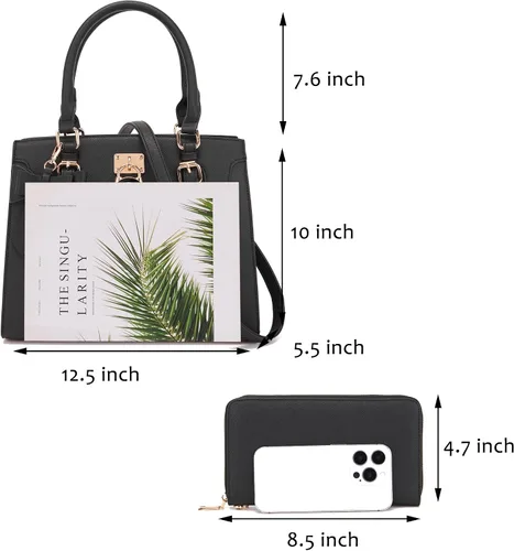 Miniatura 3 de Qiyuer - Bolsos y carteras para mujer, juego de damas con asa superior, bolso de hombro, bolso de trabajo con cartera de embrague a juego, 2 piezas