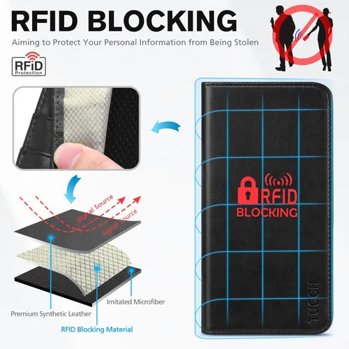 Miniatura 3 de TUCCH Funda tipo cartera para iPhone 14 de 6.1 pulgadas, [3 tarjetas] ranuras [bloqueo RFID] Funda de piel sintética, con funda interior de TPU a
