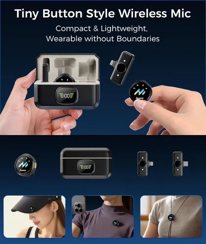Miniatura 10 de Micrófono Lavalier inalámbrico para teléfonos iPhone y Android, reducción de ruido y audio de alta fidelidad y duración de 24 horas y rango de 164.0