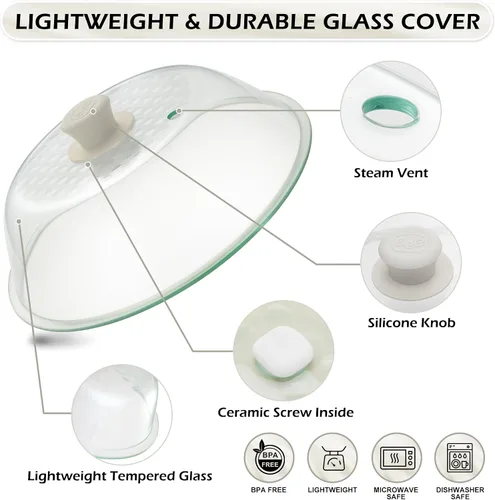 Miniatura 3 de OEC Cubierta de vidrio templado para salpicaduras de microondas, 10 pulgadas (diámetro interior de 8.7 pulgadas), resistente al calor, tapa