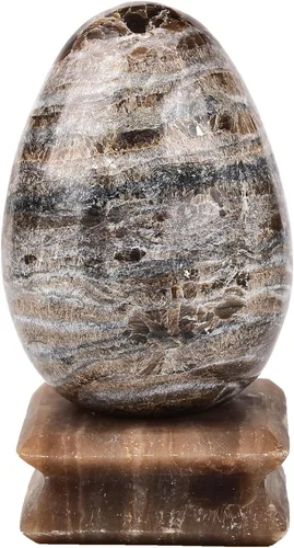 Miniatura 26 de AMOYSTONE Huevo de cristal de cuarzo rosa natural grande para curación y práctica de reiki, piedra de decoración del hogar con base, 3-3.5 pulgadas