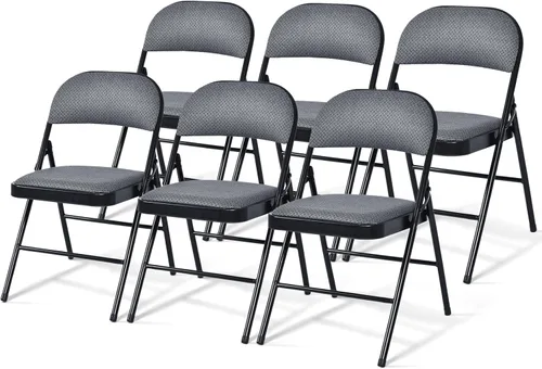 Miniatura 11 de GOFLAME Paquete de 6 sillas plegables, juego de sillas de comedor de tela con asiento acolchado y marco de metal, asiento comercial tapizado