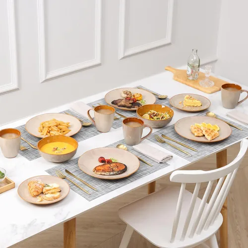 Miniatura 6 de vicrays Juego de Platos de Cena de Cerámica, 10.5 Pulgadas, Juego de 6, Redondos, Apto para Microondas, Horno, Lavavajillas, Porcelana Acanalada