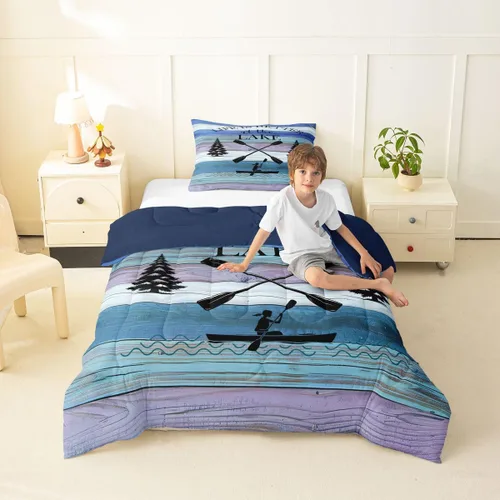 Miniatura 27 de Erosebridal Juego de edredón de reglas del lago, juego de ropa de cama tamaño matrimonial, edredón rústico para niños y niños, decoración de cabaña