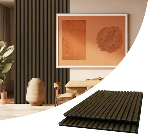 Miniatura 10 de AKUMAX Paquete de 2 paneles acústicos, listones de madera para pared y techo, paneles de espuma acústica de 96 x 24 pulgadas, paneles de pared 3D