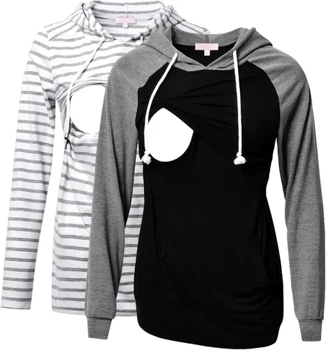Miniatura 25 de Bhome Camisa de lactancia de manga larga con capucha para lactancia materna
