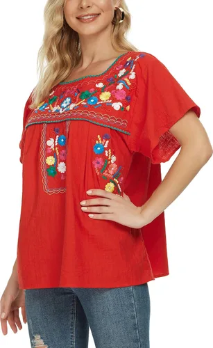 Miniatura 7 de YZXDORWJ - Cómoda blusa mexicana bordada de verano y sin mangas para mujer