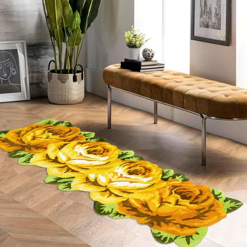 Miniatura 36 de USTIDE Bonita alfombra de baño de rosas para baño, alfombra de baño naranja de lujo, antideslizante, con forma de flor, alfombra de ducha de felpa