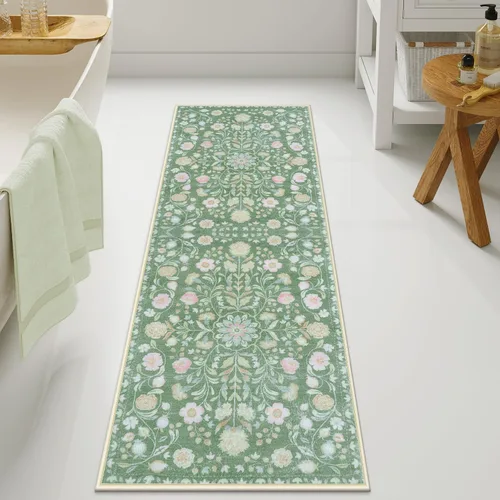 Miniatura 8 de Uphome Alfombra de baño bohemia con diseño floral beige, ultra suave, antideslizante, vintage, lavable a máquina, alfombra de baño floral para baño