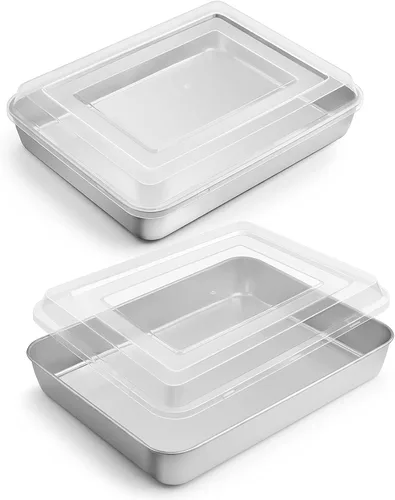 Miniatura 8 de E-far Molde para hornear pequeño con tapa, 9.4 x 7 x 2 pulgadas, moldes rectangulares de acero inoxidable para horno tostador, utensilios