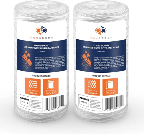 Aquaboon Filtro de agua para heridas de cuerda de 1 micrón, repuesto de 10 x 4.5 pulgadas, cartucho de filtro de agua para toda la casa compatible
