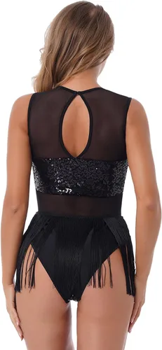 Miniatura 4 de winying Leotardo de baile de jazz latino con borlas de lentejuelas brillantes para mujer
