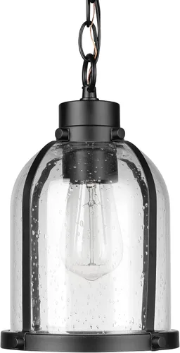 Miniatura 8 de Globe Electric 44773 Colgante de 1 luz para exteriores, negro mate, pantalla de vidrio transparente, enchufe base E26, isla de cocina, cafetería