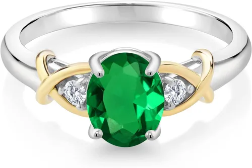 Miniatura 39 de Anillo de compromiso de oro amarillo de 10 quilates y plata 925 con piedra natal y diamantes cultivados en laboratorio para mujer, ovalado de 0.315