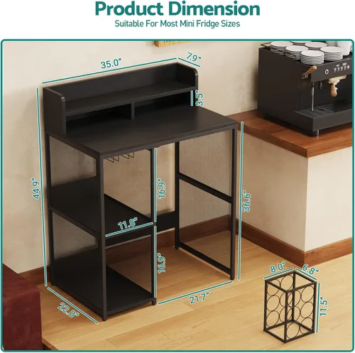Miniatura 2 de Kikihouse - Estante de cocina de 4 niveles estilo industrial, soporte para mini refrigerador y microondas, estante de almacenamiento de utilidad
