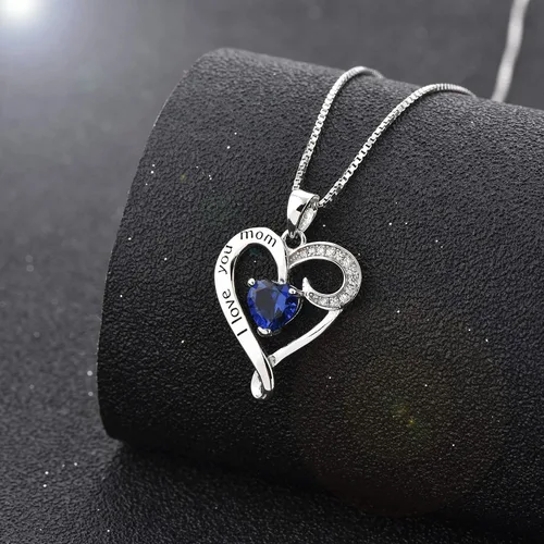 Miniatura 4 de Regalo de cumpleaños para mamá, collar con dije de corazón de plata esterlina 925 con texto en inglés "I Love You Mom