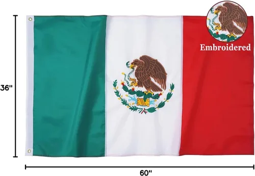 Miniatura 7 de Homissor Bandera mexicana Bandera de México, banderas bordadas de 3 x 5 pulgadas, rayas cosidas, banderas nacionales MX resistentes, poliéster