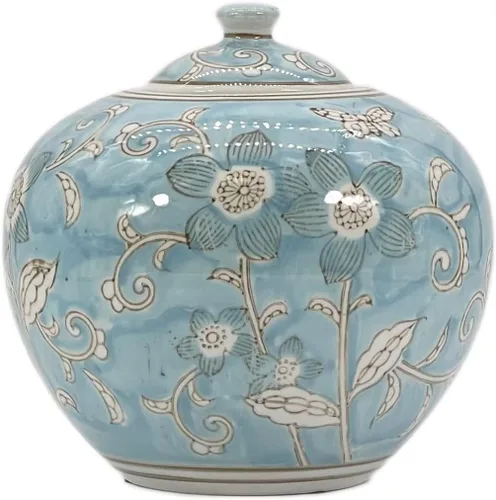 Miniatura 13 de Galt International Tarro Chinoiserie Floral Oscuro Azul de 8" con Tapa, Tarro Decorativo de Jengibre, Centro de Mesa, Tarro de Almacenamiento de Té