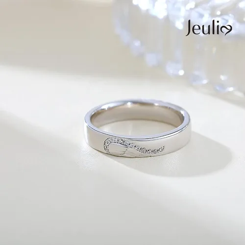 Miniatura 6 de Jeulia Anillo de plata de ley para mujer, con forma de corazón, dos tonos, con incrustaciones de alas de ángel, para parejas, boda, compromiso