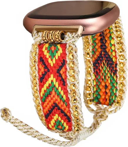 Miniatura 3 de Correa de nailon trenzada estilo bohemio retro compatible con Fitbit Versa 3/Versa 4/Sense 2/Fitbit Sense Bandas para mujeres y hombres, correa