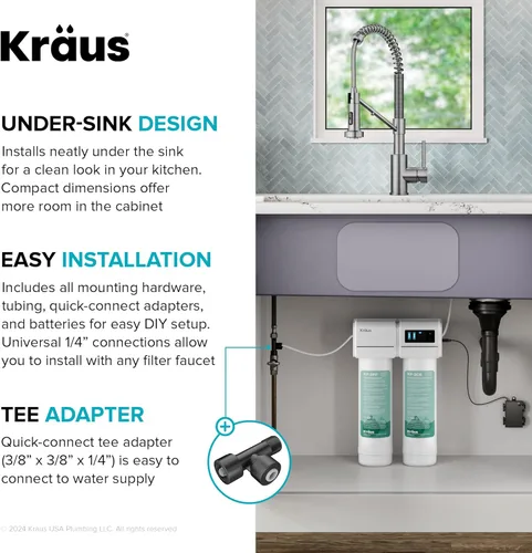 Miniatura 6 de KRAUS Purita FS-1001 - Sistema de filtración de agua de 2 etapas para debajo del fregadero con monitor de pantalla digital, FS-1001