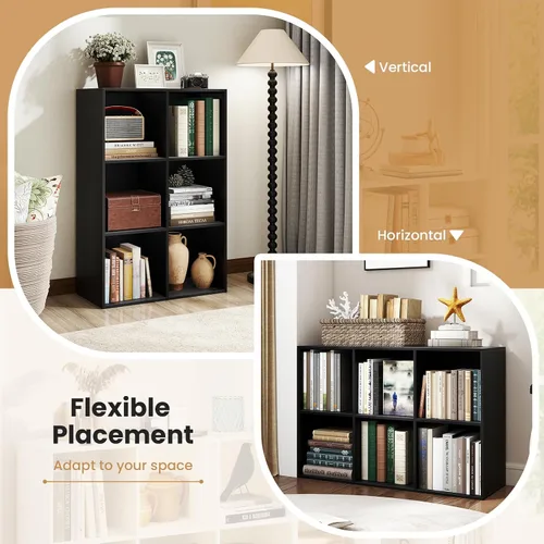 Miniatura 5 de Giantex Estantería de 6 cubos, estantería de 3 niveles, estante vertical horizontal con kits antivuelcos, organizador de almacenamiento moderno