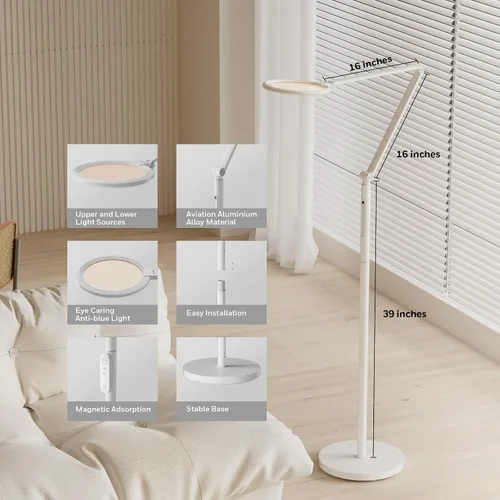 Miniatura 4 de Honeywell lámpara LED de pie - F01WT Sunturalux™ Luz de pie regulable para cuidar los ojos con control remoto, brillante luz natural diurna 5 Blanco