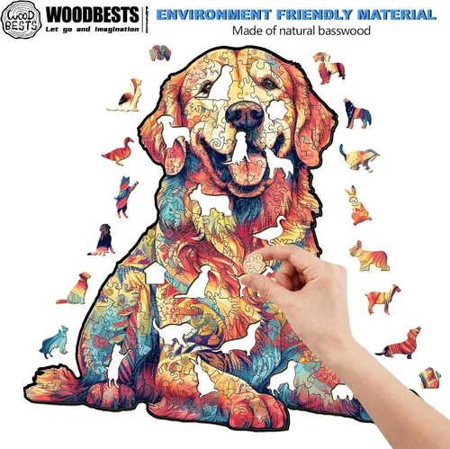 Miniatura 2 de WOODBESTS Rompecabezas de madera para adultos – Loyal Golden Retriever, rompecabezas de madera de perro, rompecabezas únicos de madera de animales