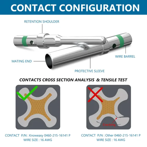 Miniatura 5 de Knoweasy 50 pares de tamaño 16 kit de conectores de pines DT Deutsch: contactos sólidos para automoción, contactos de pin y zócalo con chapado