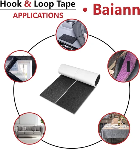 Miniatura 5 de Baiann Tiras adhesivas de gancho y bucle de 6 pulgadas x 3 pies, Sujetador con Respaldo Adhesivo, Parche de Sujetador de Nylon de Servicio Pesado