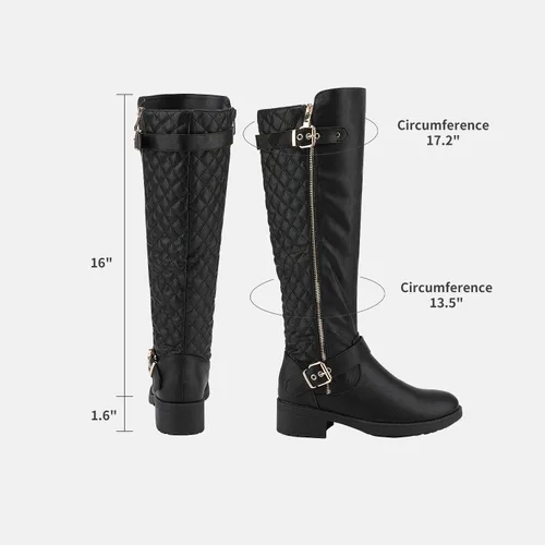 Miniatura 2 de DREAM PAIRS - Botas altas hasta la rodilla de pantorrilla ancha para mujer, botas tipo equitación con tacón bajo apilado