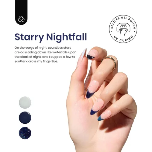 Miniatura 2 de Beetles - Juego de esmaltes de gel azul, esmalte de uñas de gel plateado azul marino oscuro con purpurina, 6 colores, lámpara UV para remojar uñas