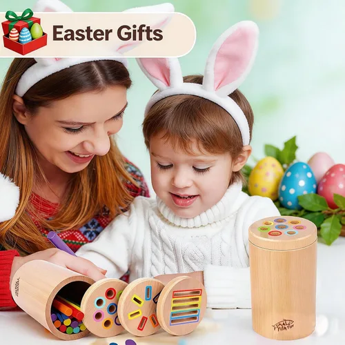 Miniatura 10 de Juguetes Montessori de madera para bebés y niños pequeños: 3 en 1 Aprendizaje de habilidades motoras finas Juguetes, juguetes sensoriales educativos