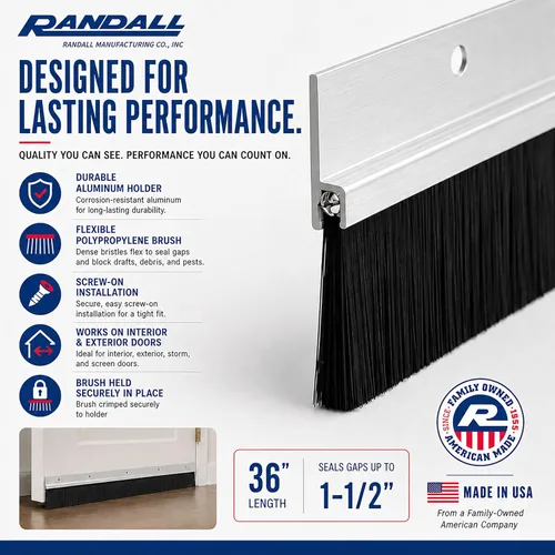 Miniatura 7 de Barrido de puerta de aluminio y cepillo 36 pulgadas de longitud Solución resistente a la intemperie para huecos de hasta 1 1/2 pulgadas Sello