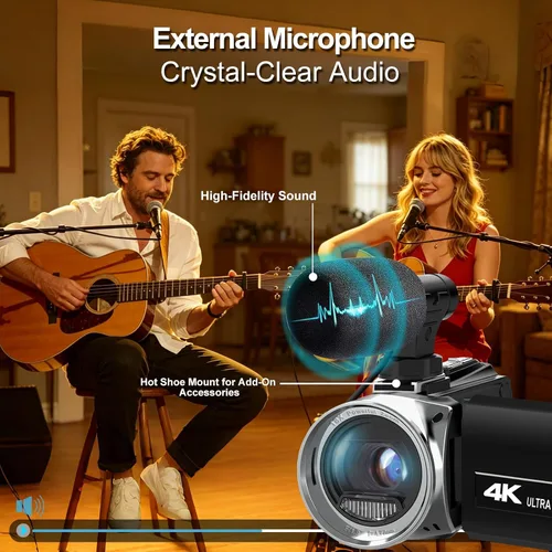 Miniatura 4 de Cámara de video 4K 48MP Vlogging para YouTube con zoom digital de 18 aumentos, pantalla LCD de 3.0" con rotación de 270°, cámara grabadora