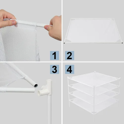 Miniatura 7 de Estante de secado para suéteres, 4 capas, rejilla de secado de malla plana, estante de secado de ropa apilable para suéteres, calcetines, juguetes