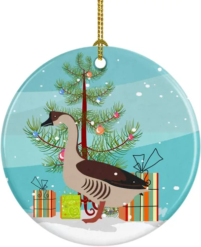 Miniatura 86 de Caroline's Treasures Adorno de cerámica de Navidad pintado o de codorniz chino, decoración colgante de árbol de Navidad verde azulado para el hogar