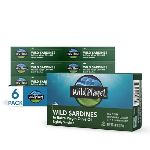 Wild Planet Sardinas silvestres en aceite de oliva virgen extra con sal marina, sin piel y sin hueso, ceto y paleo, 4.25 onzas, paquete de 6