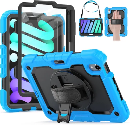 Miniatura 11 de HXCASEAC Funda para iPad mini 7 (A17 Pro)/iPad mini 6 de 8.3 pulgadas, protección de cuerpo completo con correa de transporte, correa de mano